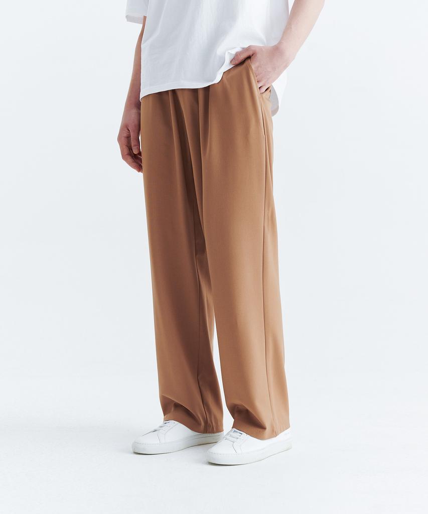 WHOLOVESART Unisex Semi-Wide Elastic Waist Slacks Light Camel