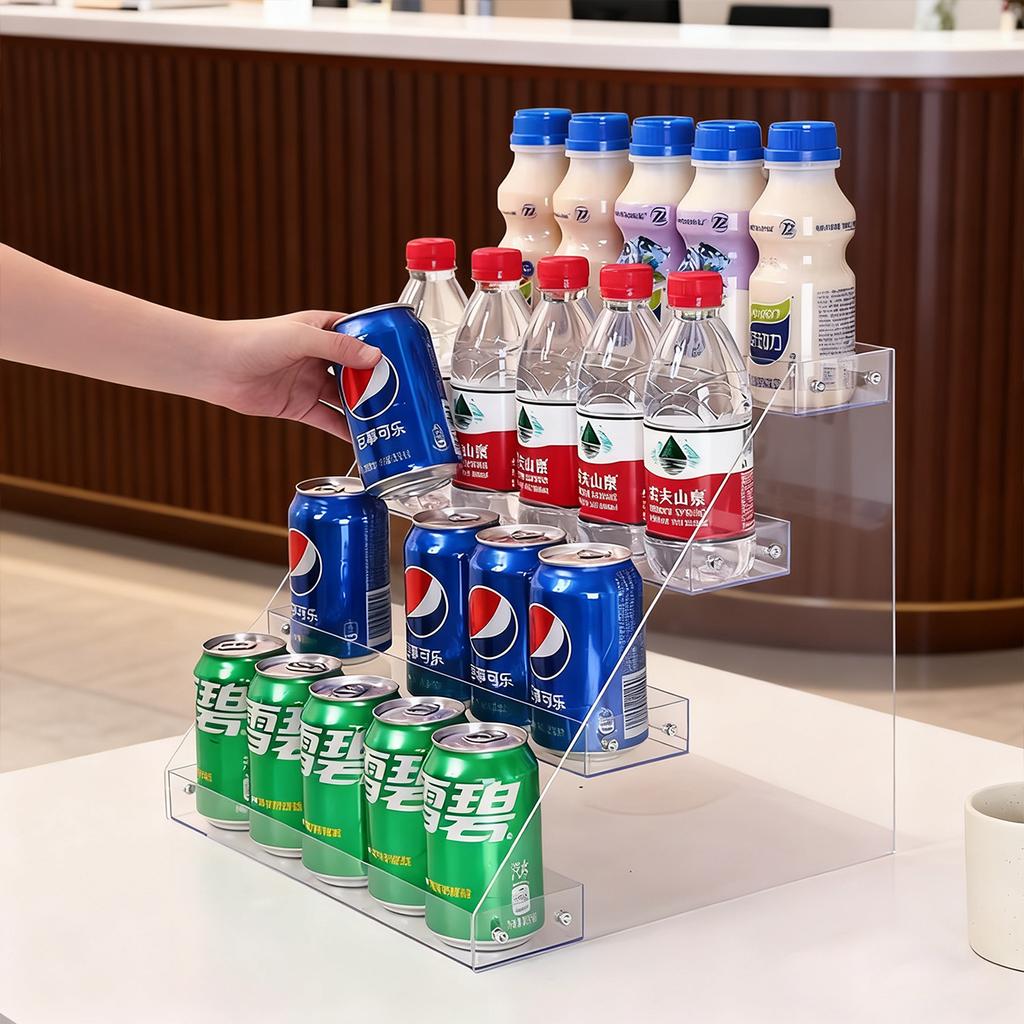 1pc Multi-layer Acrylic Transparent Desktop Beverage Display Organizer, Multifunctional Beer, Cola, Canned Soda, Storage Shelf