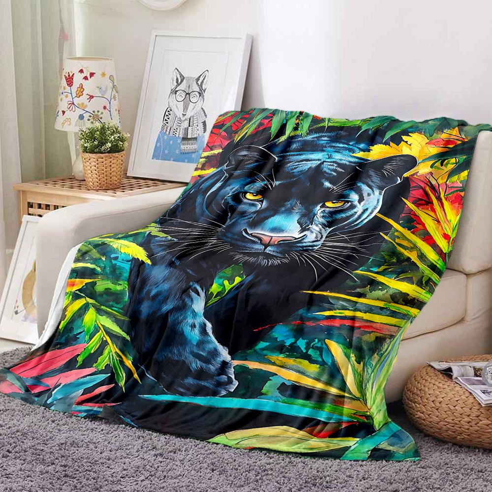 1pc Panther, Jungle Blanket Lightweight Blanket Throw Blanket For Sofa, Bed, Travel, Camping, Livingroom, Office, Couch, Chair yy251010012