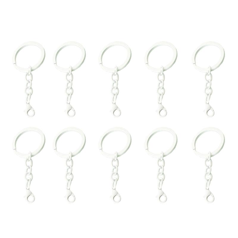 10 Pieces Colorful Metal Keychain Rings with Chains and Clasps for Keys Fashionable Key Holders Jewelry Accessories