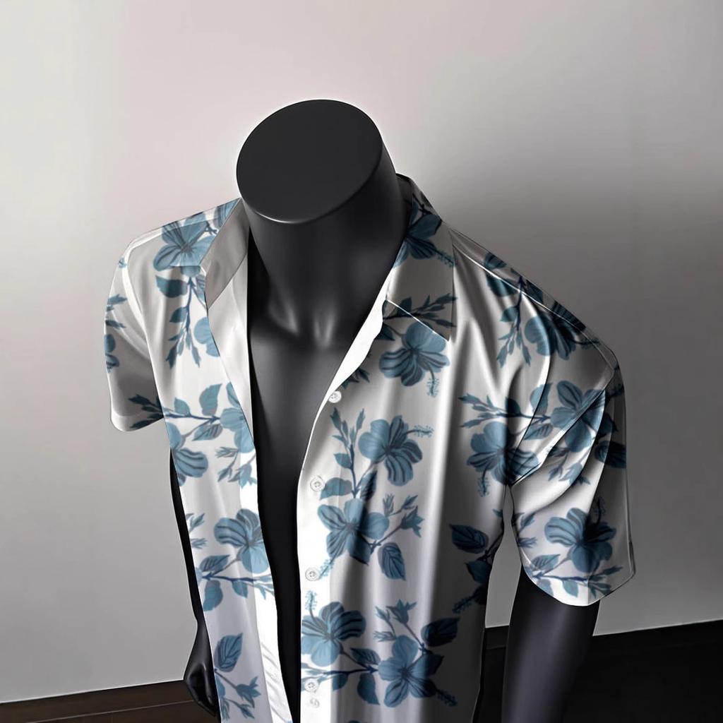 Beach Flower Shirt Men'S Short-Sleeved Retro Hong Kong Style Ins Trendy Brand Ruffian Handsome Loose And Versatile Fashion Hawaiian Flower Shirt