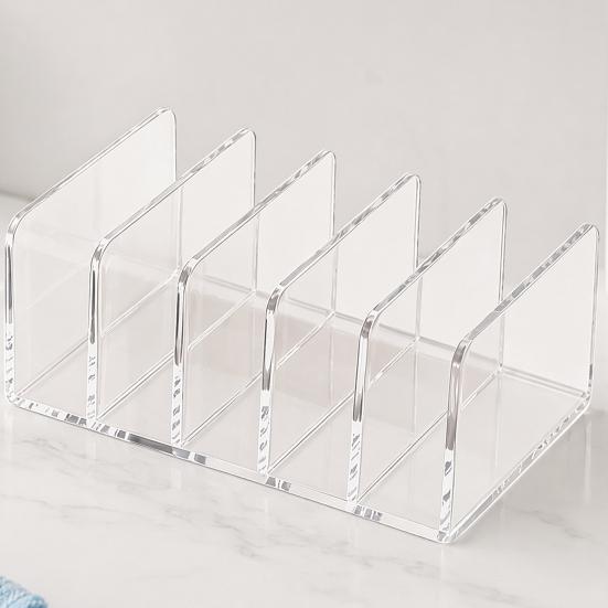 Makeup Storage Rack, Acrylic with Multiple Compartments Organizer, Vertical Cosmetic Display Holder for Eye Shadow Palettes