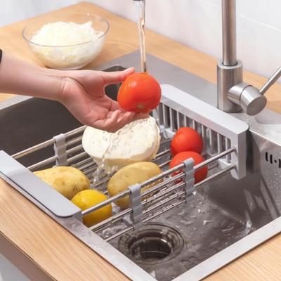 Zusammenklappbares Spülbecken-Abtropfgestell Verstellbarer Ausziehbarer Geschirrabtropfkorb Platzsparendes Spülbecken-Organisationssystem Multifunktionales Besteckgestell für Zuhause
