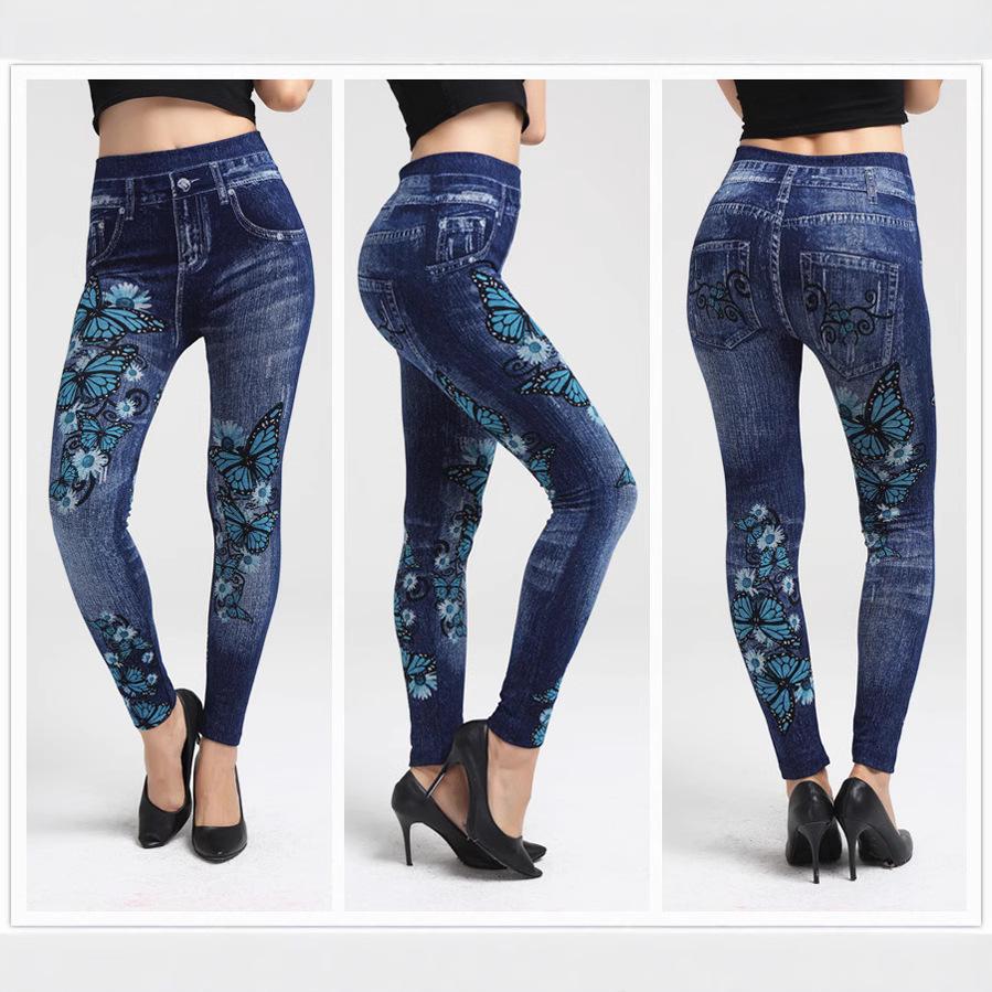 Butt-Lifting Super Elastic Butterfly Leggings - Denim Look