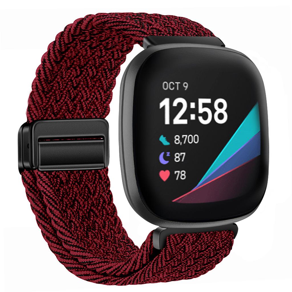 Nylon Braided Loop Strap For Fitbit Versa 4/3 Adjustable Metal Magnetic Bracelet Wristband For Fitbit Sense 2/1 Band Accessories
