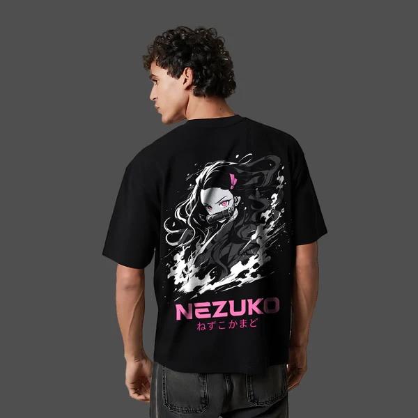 Demon Slayer Anime Nezuko Kamado Oversized Black Tshirt Men and Women Breathable High Quality Y2K Short Sleeve Summer Tshirt