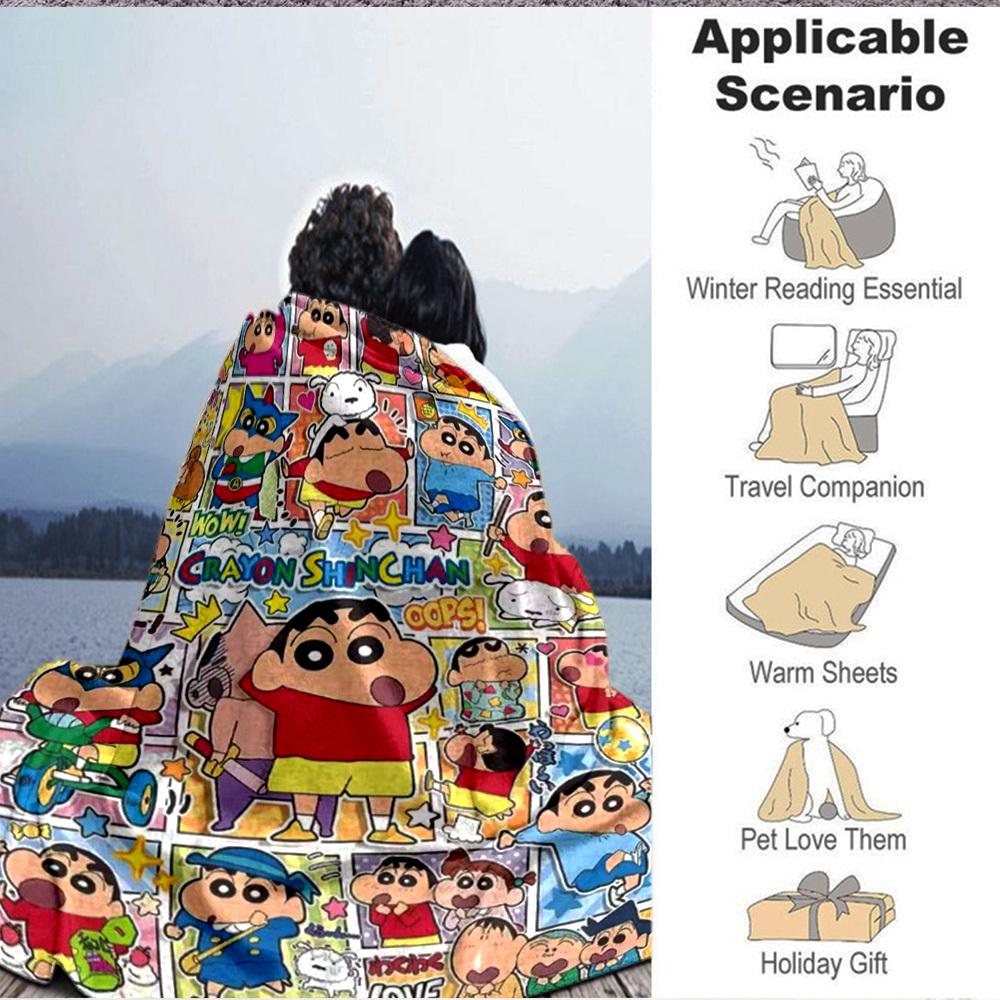 1PC Crayon Shin chan Blanket Lightweight Flannel Throw Blanket for Sofa, Bed, Travel, Camping, Livingroom, Office, Couch