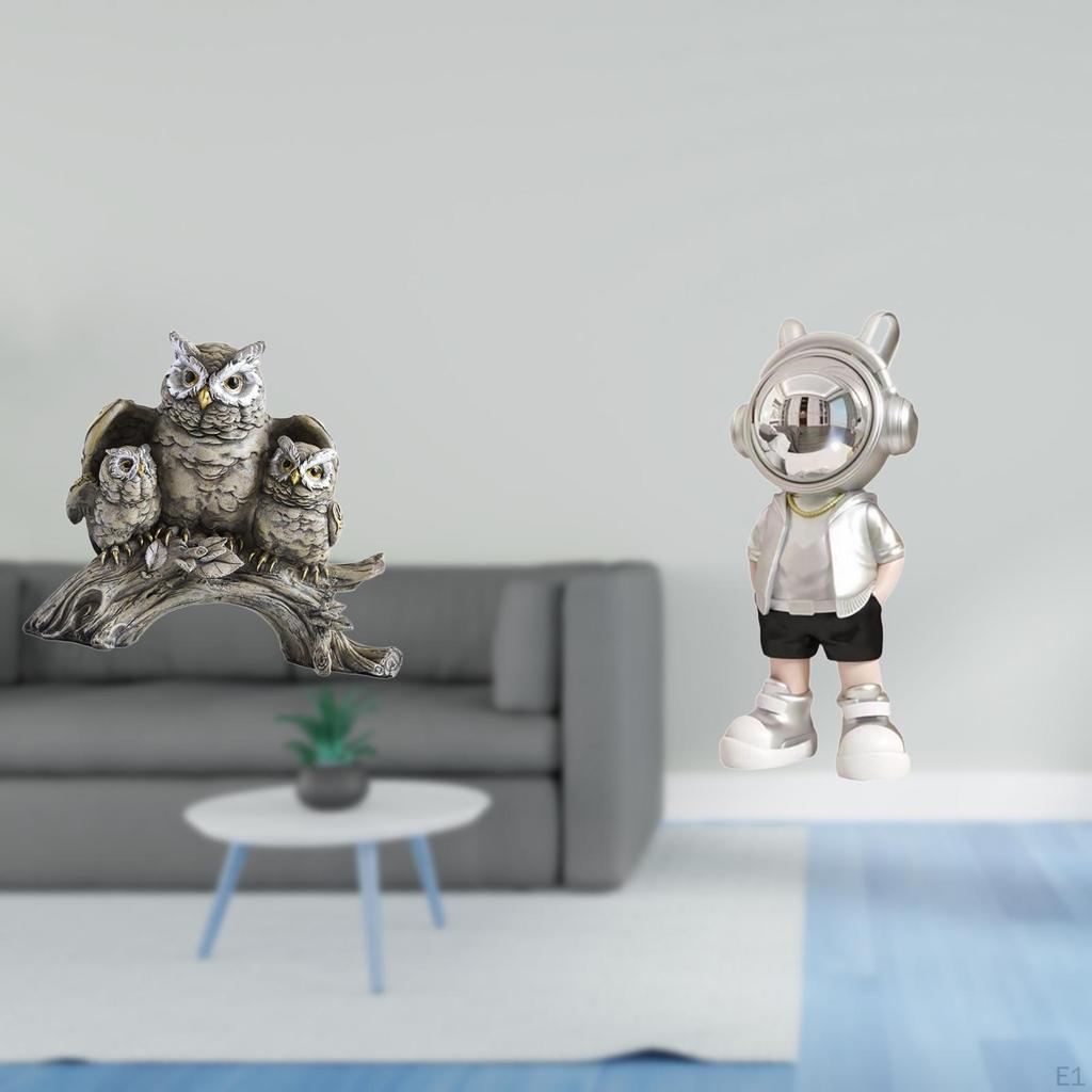 Owl Astronaut Sculpture Tabletop Ornament for Living Room Office Desk Creative Decorative Figurine