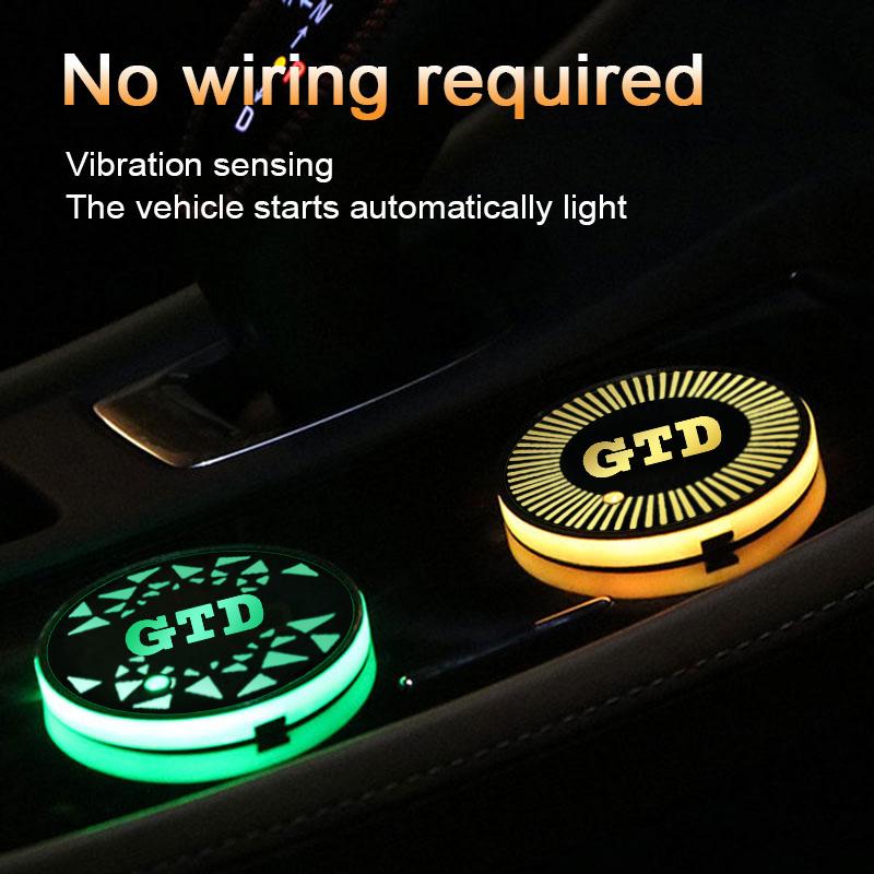 LMN1 2026 Hot VOLKSWAGEN Car LED Luminous Water Cup Holder Mat For Volkswagen VW GTD Golf 5 6 8 GTI MK6 Passat Jetta Tiguan Polo Beet