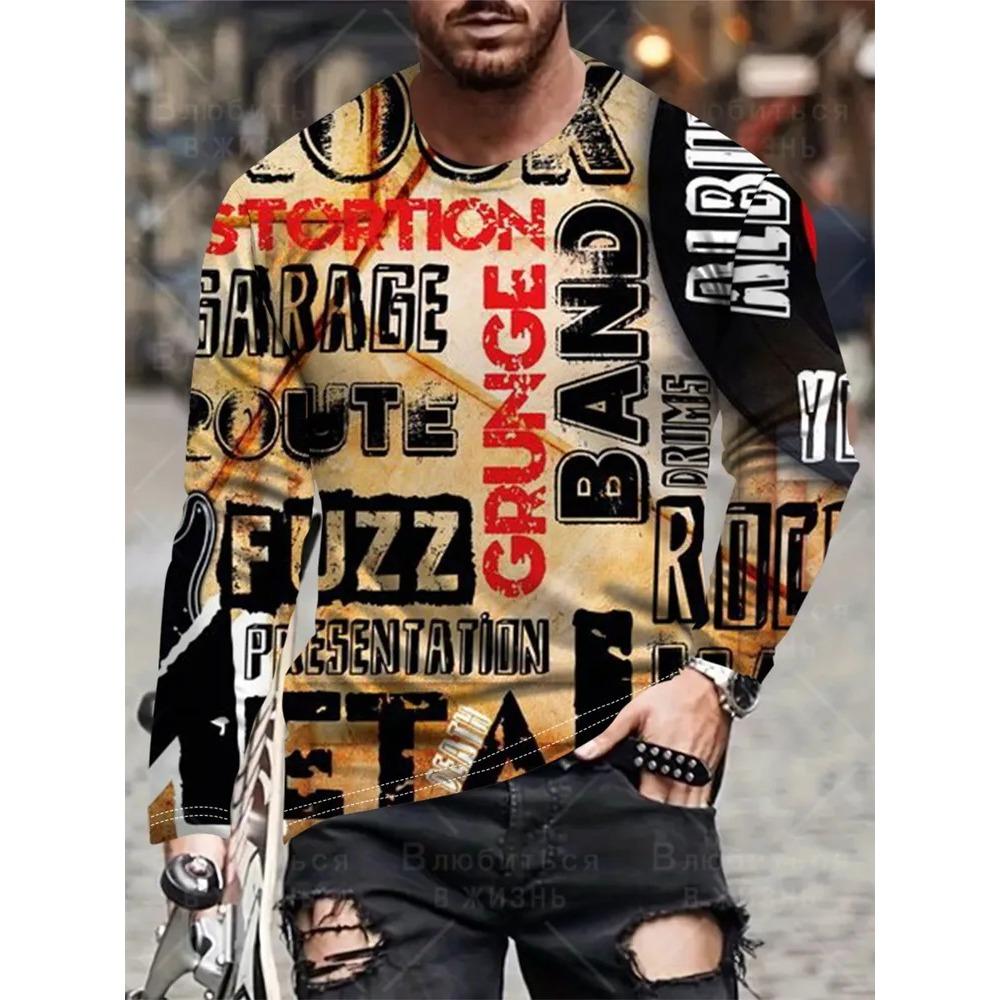 Autumn Round Neck Fashionable Versatile Leisure 3D Long Sleeved T-shirt Fun Portrait Printed T-shirt Men Loose Large T-shirt