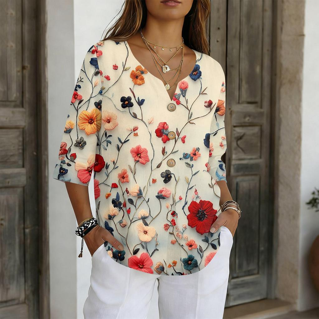 Damenhemden Elegante Freizeit-T-Shirts 3/4-Ärmel Tunika-Oberteile Basic-T-Shirts Pullover Arbeitsblusen