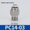 304 Stainless Steel Threaded Pneumatic Air Hose Quick Connect Fitting, PC/PL Options: 8-02, 4-M5, 6-01, 10-03.