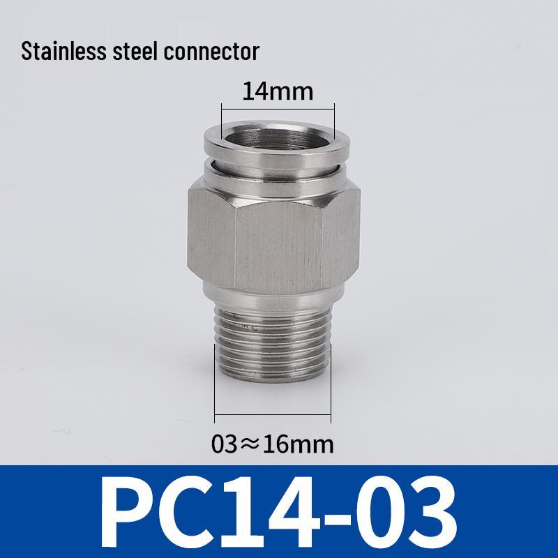 304 Stainless Steel Threaded Pneumatic Air Hose Quick Connect Fitting, PC/PL Options: 8-02, 4-M5, 6-01, 10-03.