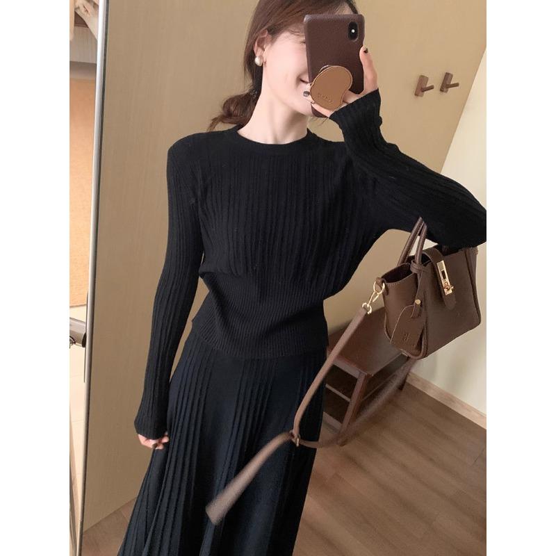 Waist knitted sweater, women's soft and glutinous sweater, autumn and winter casual fashion, long sleeves underneath with minimalist style base top