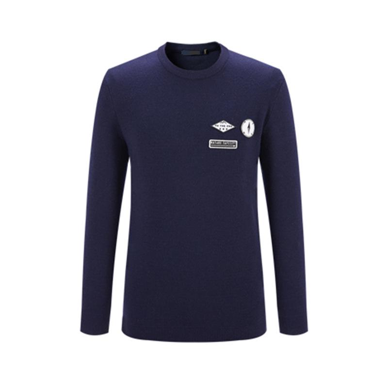 

Men s Autumn Round Neck Solid Color Casual Sweater 46 темно-синий