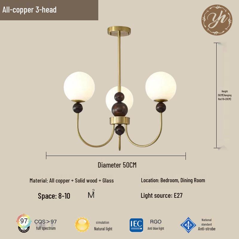 Mid-Century Magic Bean Solid Wood Chandelier: French Retro Light for Living Room or Bedroom.