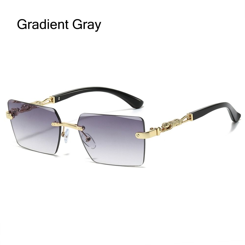 New Fashion Rimless Square Sunglasses Cut Edge UV400 Leopard Decorative Shades Gradient Lens Sun Glasses for Women & Men