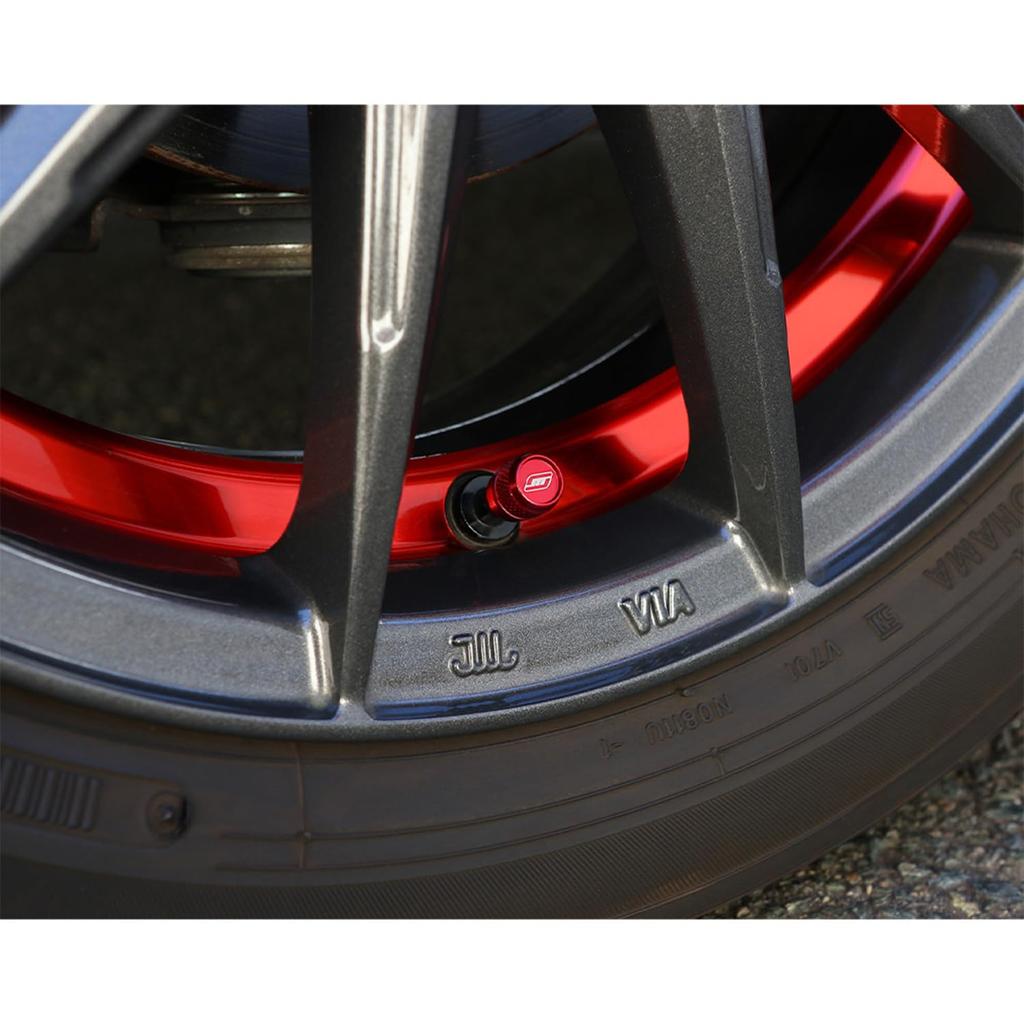 MONSTER SPORT 680500-0000R Air Valve Cap, Red, Set of 4, Automobile, Universal Aluminum, Shaved Anodized Finish, Barrel Shape X Knurling