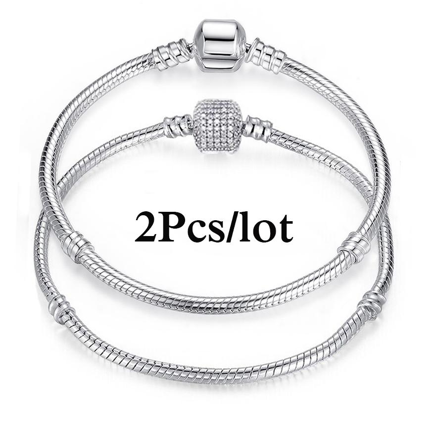2 Stück/Los Sonderangebot 3mm Silberfarbene Schlangenkette Charm-Armband Für Damen Herren Passend für DIY-Armbänder Schmuck Geschenk