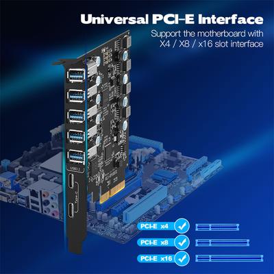 USB 3.2 PCIe Card PCIe X1 USB 3.2 Expansion Card 5 USB-A and 2 USB-C Ports MAX 10Gbps for Desktop Computer