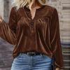 Women V-neck Velvet Long-sleeved Shirt Casual Top