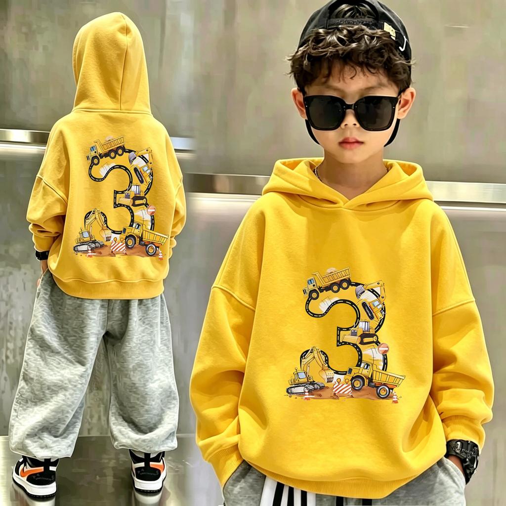 Y2K Cartoon Excavator Digital Double-sided Printed Children's Hooded Sweatshirt for Large Size, Loose-fitting Pullover Hoodie