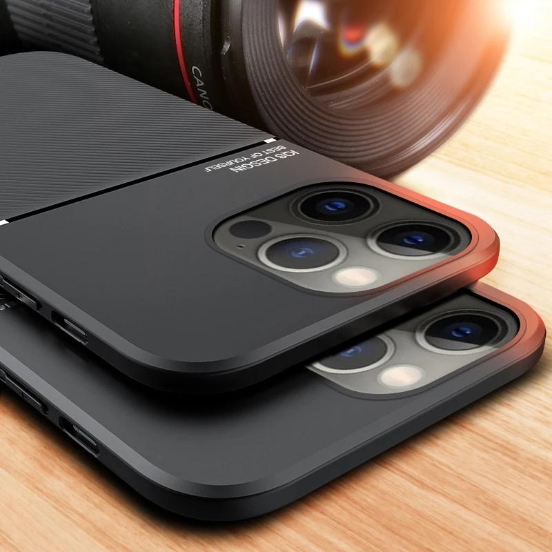 For Iphone 13 Pro Max Case Magnetic Car Holder Back Cover For Iphone 12 Mini 11 6 6s 7 8 Plus X Xs Xr Leather Texture Phone Case
