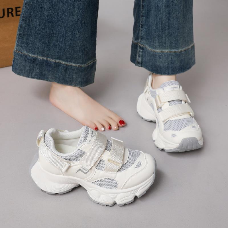 Ugly cute Velcro double net dad shoes women's sports 2025 summer new chic niche Korean version platform white shoes