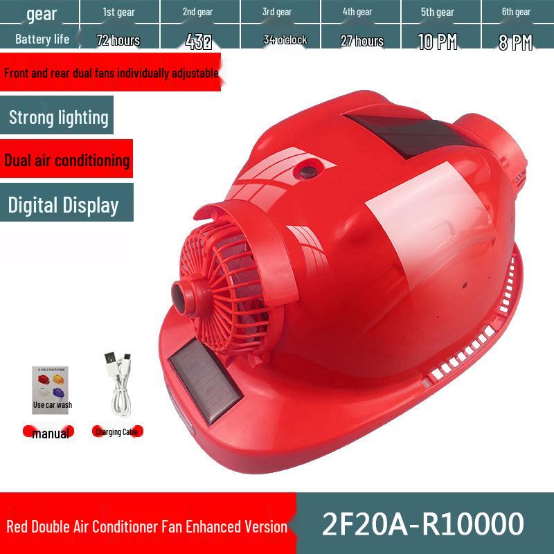 Dual Solar-Powered Bluetooth Cooling Helmet with Rechargeable Battery and Eight Fans