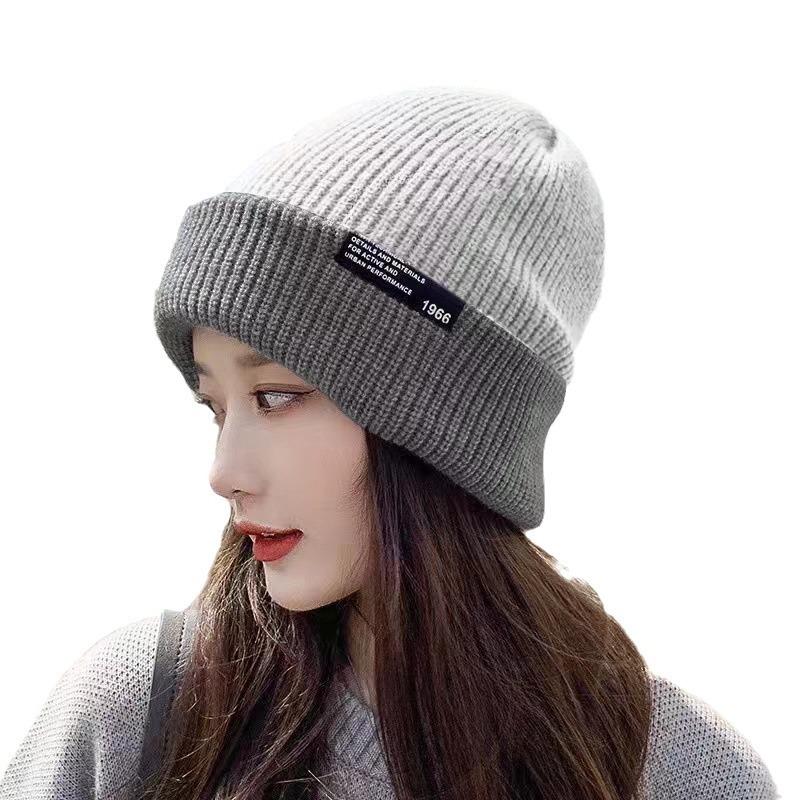 Knitted Hat for Women In Winter Double Layer Versatile Wool Hat Warm Big Head Circumference Double Sided Ear Protection Face Small Hat