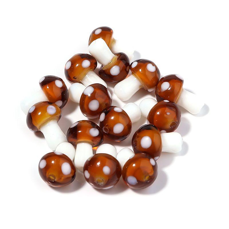 

10pcs/lot Colourful Lampwork Beads Cute Mushroom Shape Loose Glass Beads For Jewelry Making DIY Craft Necklace Bracelet Findings 14x10mm Hole 1.5mm коричневый