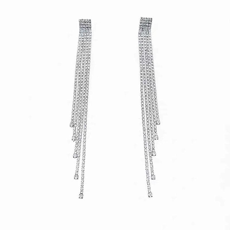 Women's Rhinestone Tassel Dangle Earrings – Fashionable Wedding and Birthday Jewelry