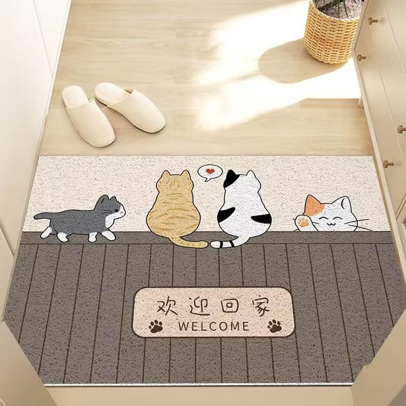 Cartoon Silk Circle Floor Mat Entering The Door, Porch Foot Mat Household Cute Mat Entering The Door, Rubbing Soil And Wear-Resistant Carpet