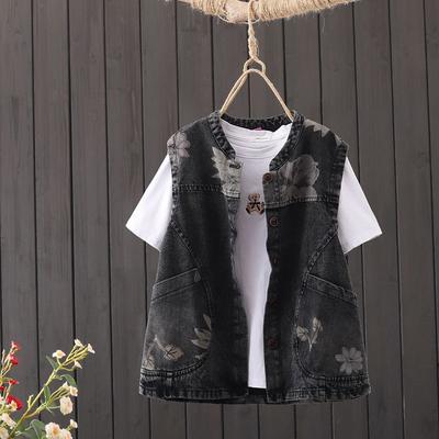 Gilet en coton sans manches pour femme, gilet en jean surdimensionné, décontracté, grandes poches