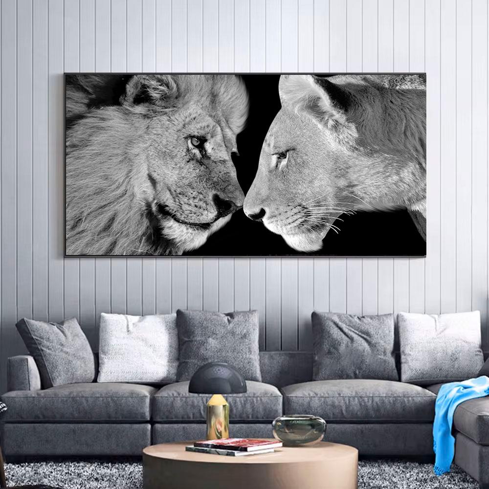 Black and White Wild Animal Lion Canvas Painting Lion Family Posters Prints Modern Wall Art Pictures for Living Room Home Decor