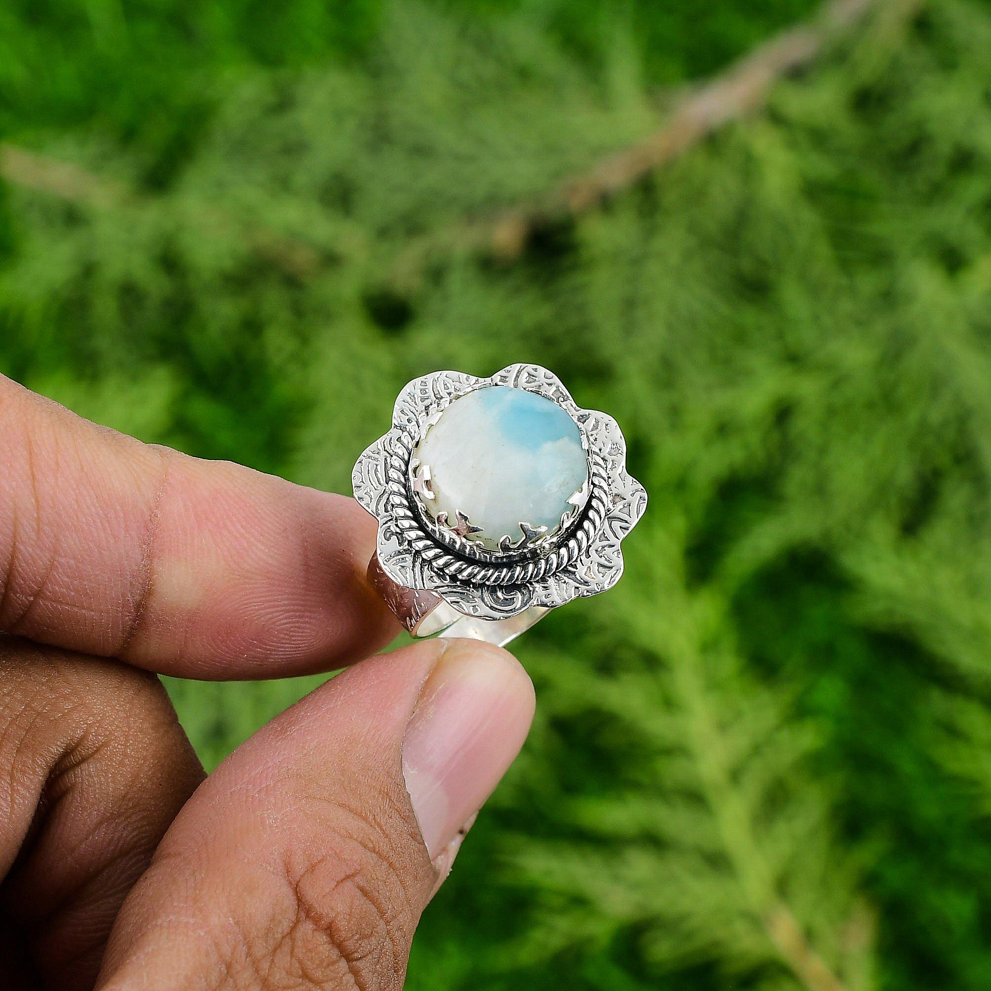 

Распродажа ко Дню матери Натуральный Ларимар Заявление Кольцо ручной работы Ювелирные изделия Стерлинговое серебро Adjustable