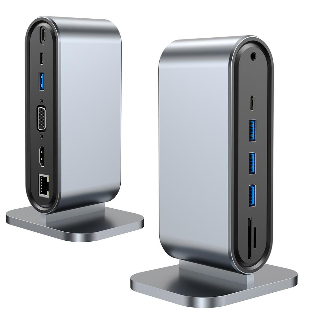 Premium 12-in-1 Usb C Hub Multifunction Type C Docking Station Vedio VGA RJ45(100Mbps) USB3.0*4 SD USB-C Hub Adapter Laptop