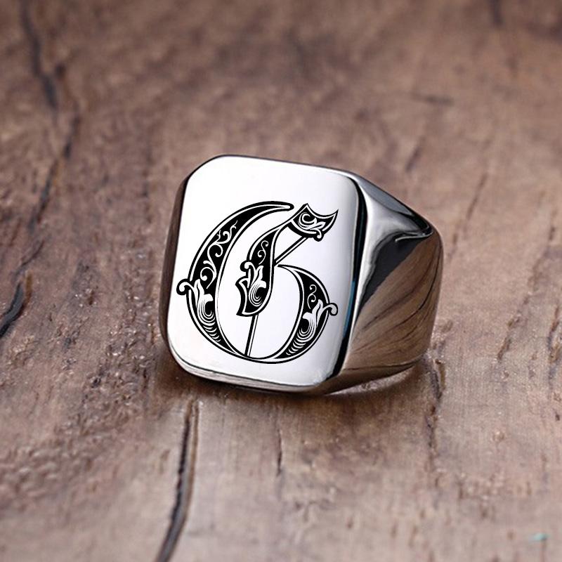 Vnox Retro-Initialen-Siegelring für Männer, 18 mm, sperrig, schwerer Stempel, männliches Band, Edelstahl, Buchstaben, individueller Schmuck, Geschenk für Ihn