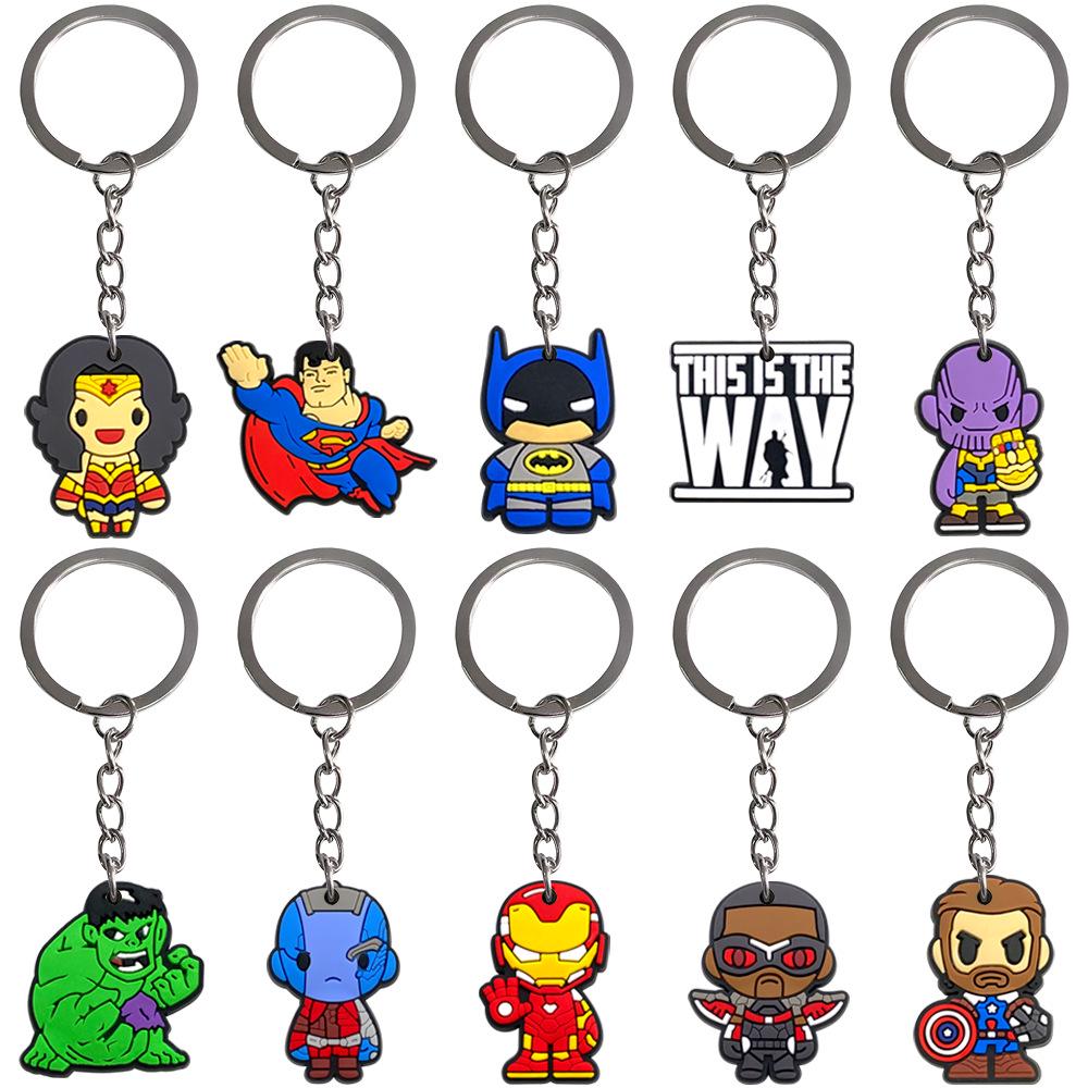 10pcs Marvel Cartoon Keychain Set: Soft PVC Rubber Bag & Backpack Charms