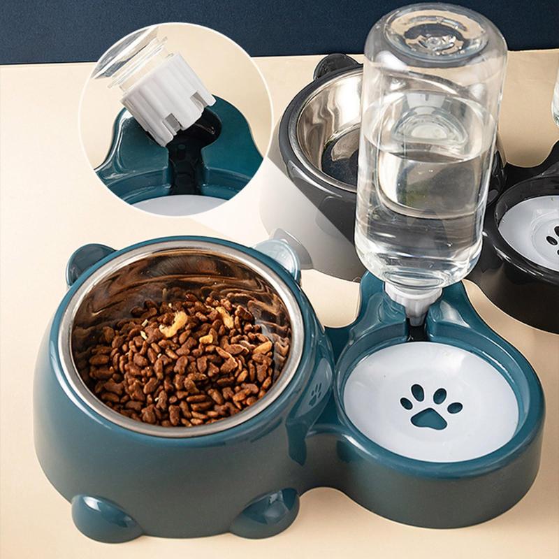 2 In 1 Pet Feeding Bowl Set Automatic Water Dispenser Anti-overflow Detachable for Small Dogs Cats Pet Grooming Shop Use