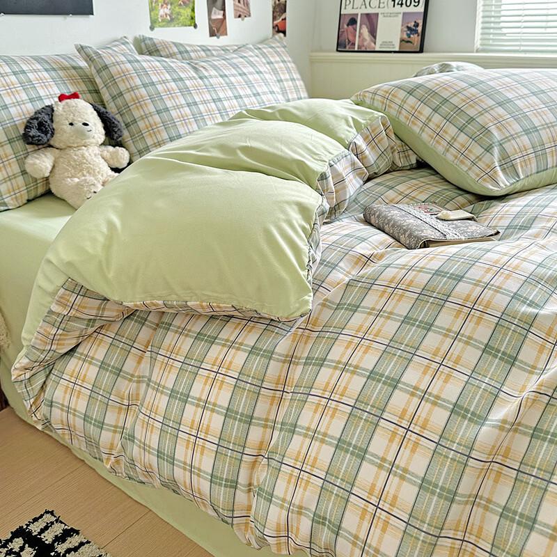 Washed Cotton Plaid Duvet Cover Bedding Set
