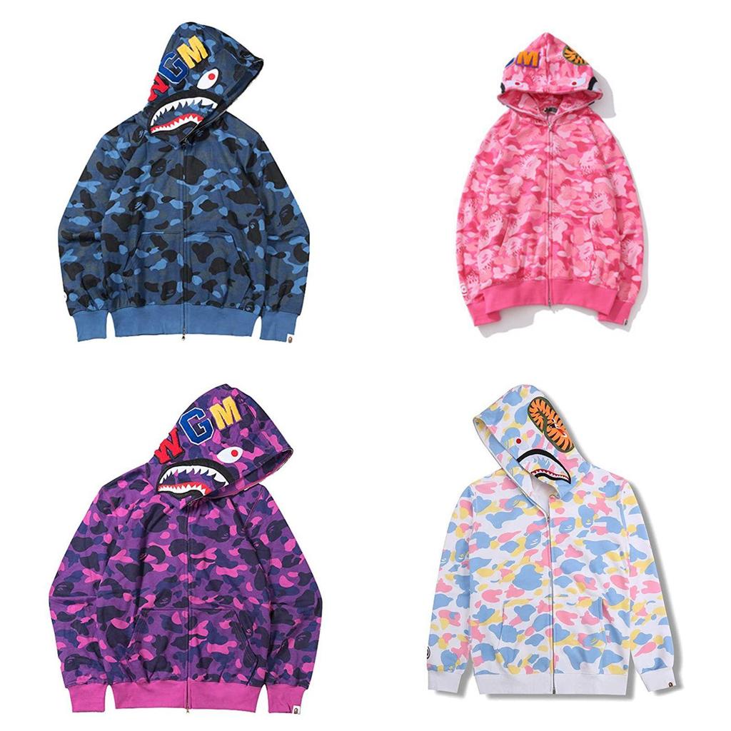 Vibrant Camouflage Hoodie Shark Printing Warm Streetwear For Men Women