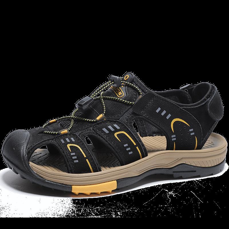 2025 Foreign Trade Large Size Men's Shoes Casual Fashion Breathable Velcro Sandals Cowhide Beach Shoes Bag Head Hole Shoes Men