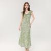 Damen Floral V-Ausschnitt Grünes Kleid - Frühling/Sommer 2026, Urlaubsstil, Fledermausärmel, Tailliert.