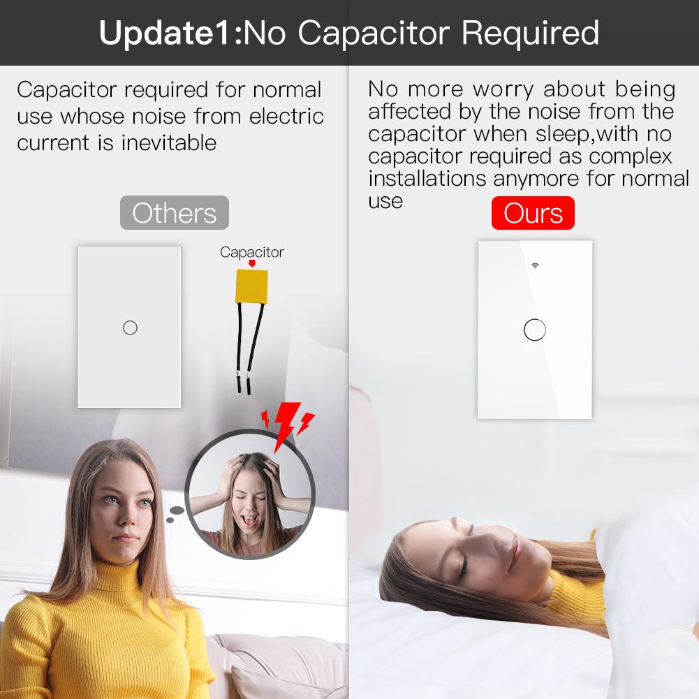 ZigBee Wall Touch Smart Light Switch with Neutral Wire/No Neutral Wire,No Capacitor Needed Smart LifeTuya 2/3 Way Muilti-Control