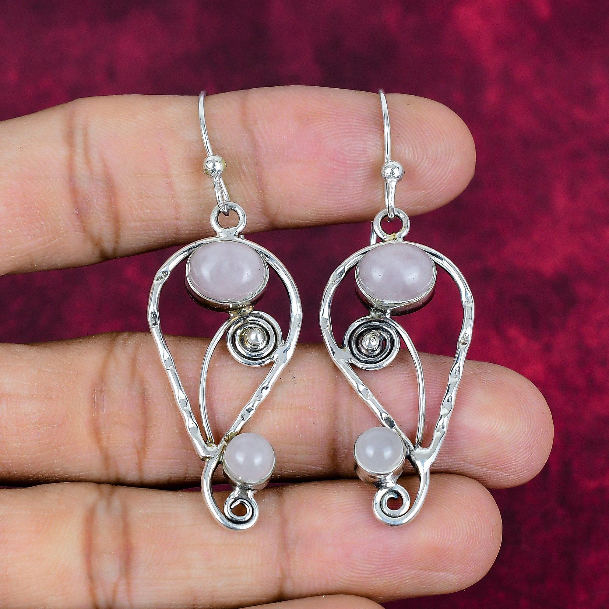 

Серьги из розового кварца из стерлингового серебра 925 пробы, серьги с драгоценными камнями ручной работы, подарки для жены, абсолютно новые серьги 2.36 Inches розовый