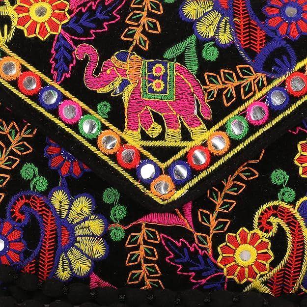 Clutch Bags for Women Jaipuri Rajasthani Handmade Embroidery Mirror Work Stylish Sling Bags for Women Cross Body Bags for Ladies and Girls - 22X16 Cm