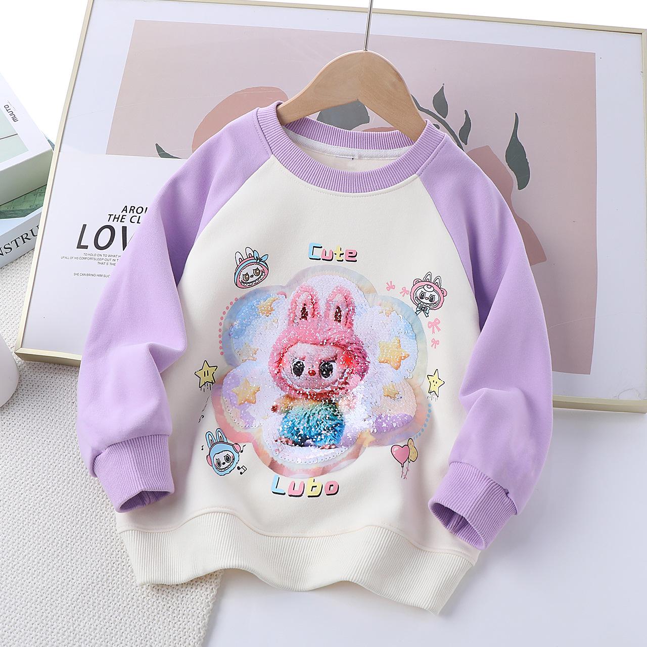 

Осенний свитшот для девочек с мультяшным принтом из пайеток - Повседневный, с круглым вырезом для детей 120 cm