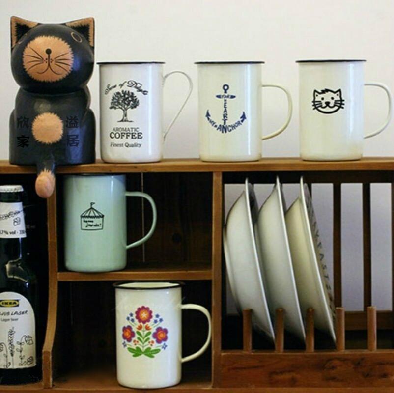 Outdoor Enamel Creative Coffee Tea Water Milk Cups Camping Mugs Enamel Mug with Handle Drinkware Vacation Hiking Mug Gifts
