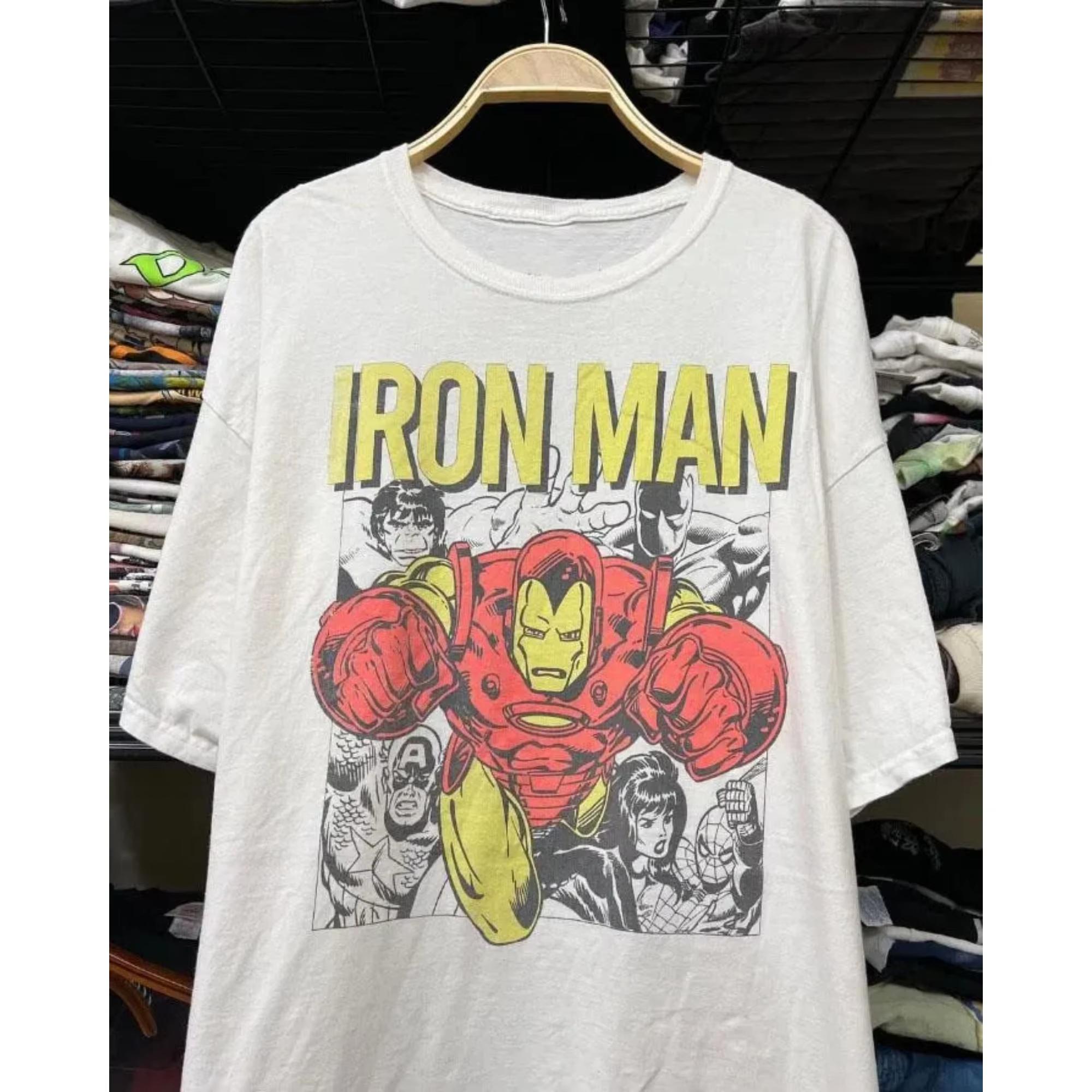 

Retro Iron Man Tony Stark Graphic Cotton Tshirts Men Women Movie Fan Gift Marvel Superhero Print Tshirt Summer Casual Soft Tops M